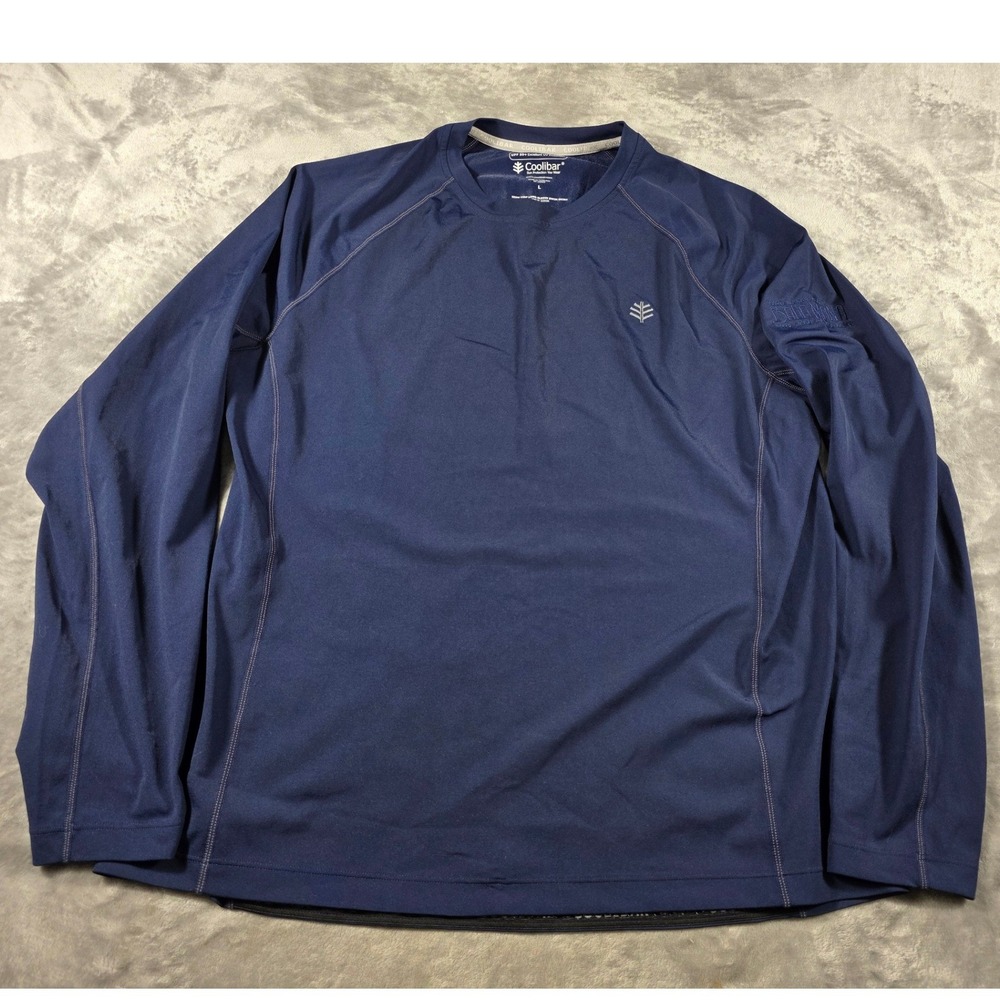 Coolibar High Tide Swim Shirt Mens Large Blue UPF 50+ Long Sleeve Baha Mana